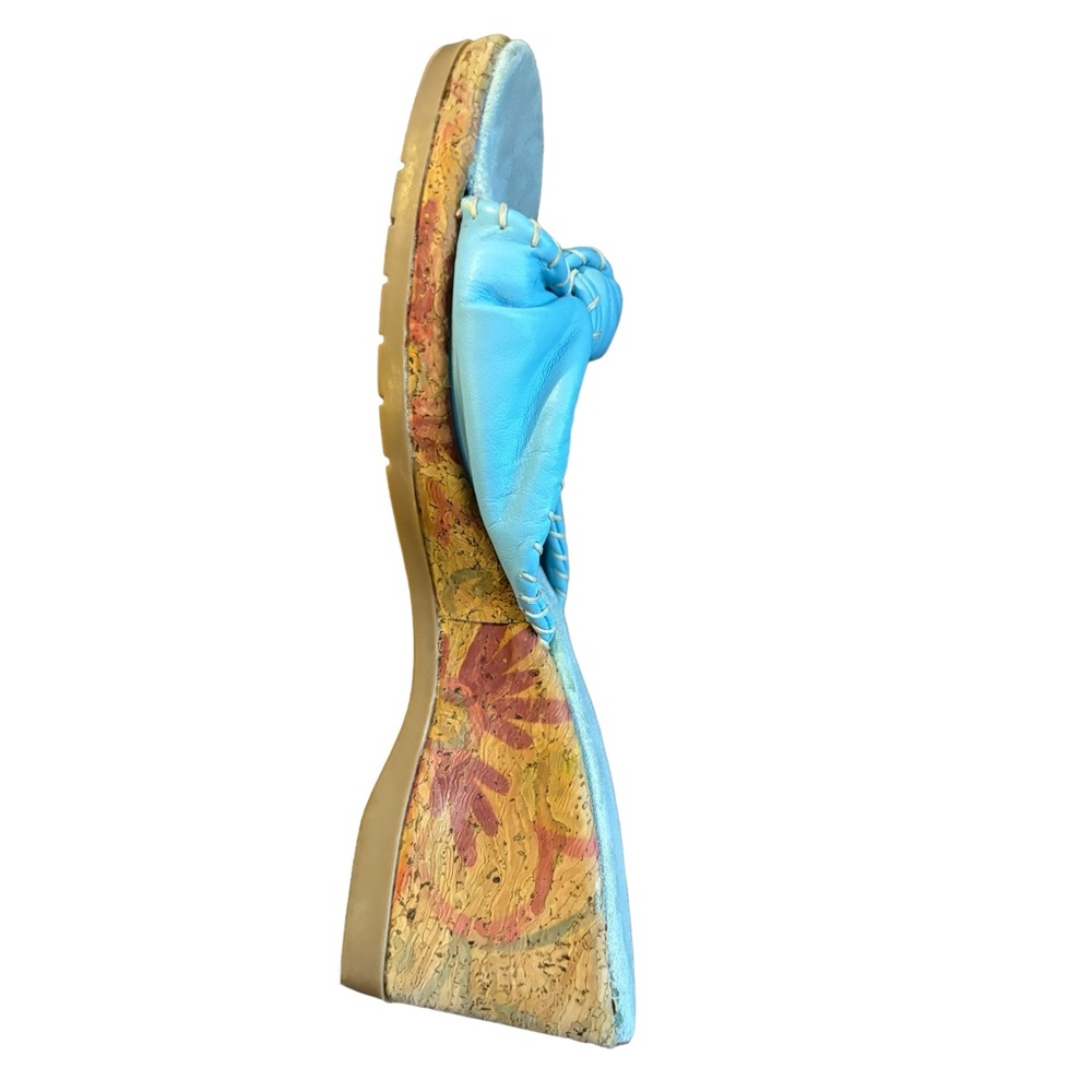 Avellini‎ Italian Light Blue Knot Wedge Sandals - Picture 7 of 7
